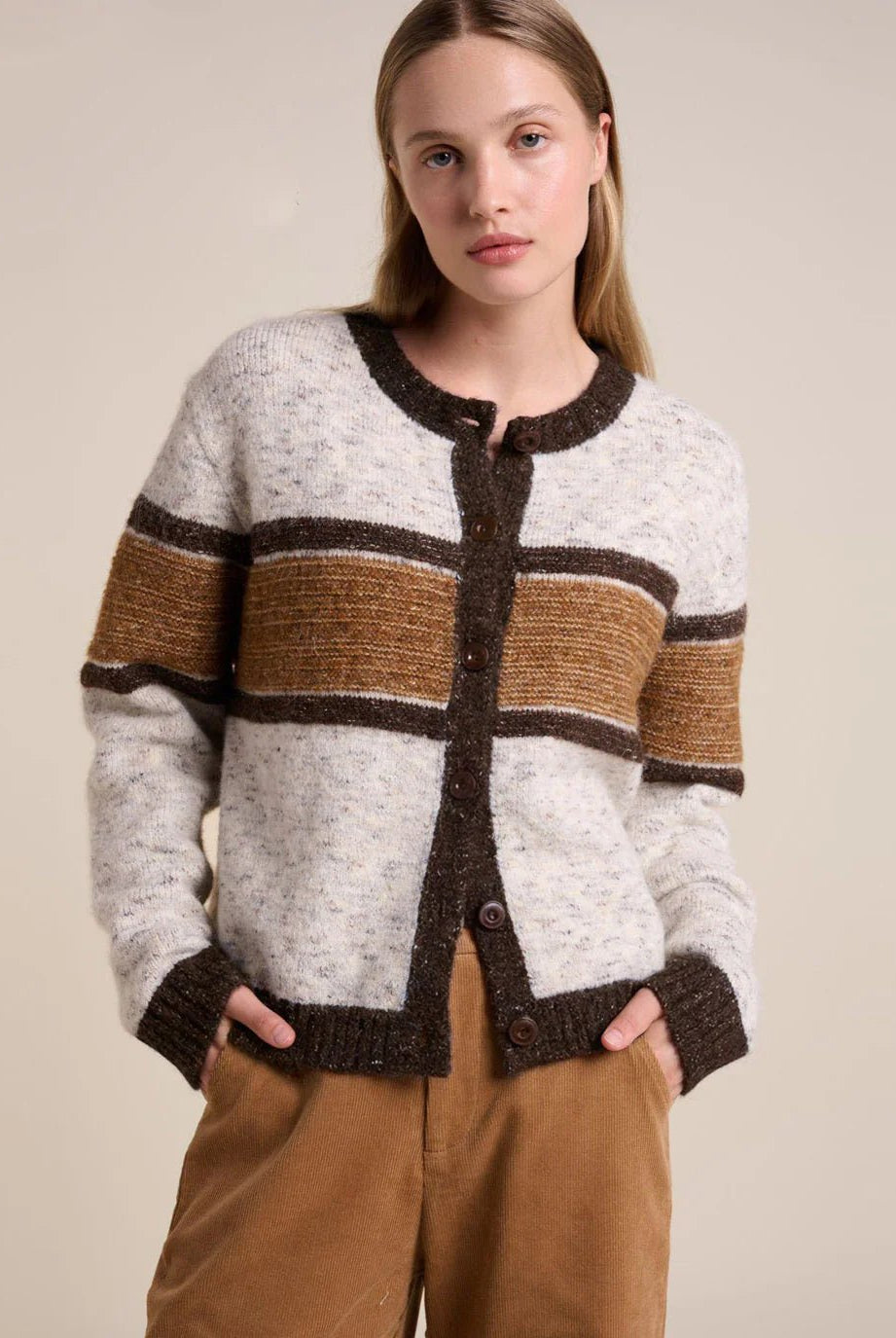 Buy Little Lies - Ellery Cardigan - Caramel Stripe by Little Lies - at Hamish + Grace