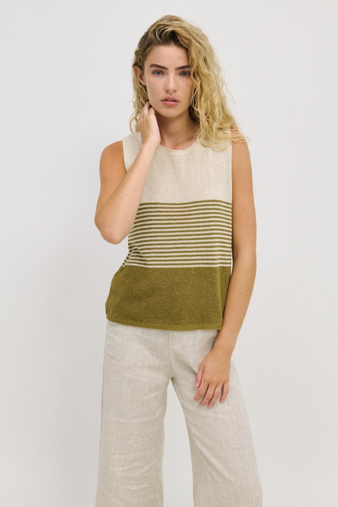 Little Lies Fashion Little Lies - Emma Stripe Tank - Khaki