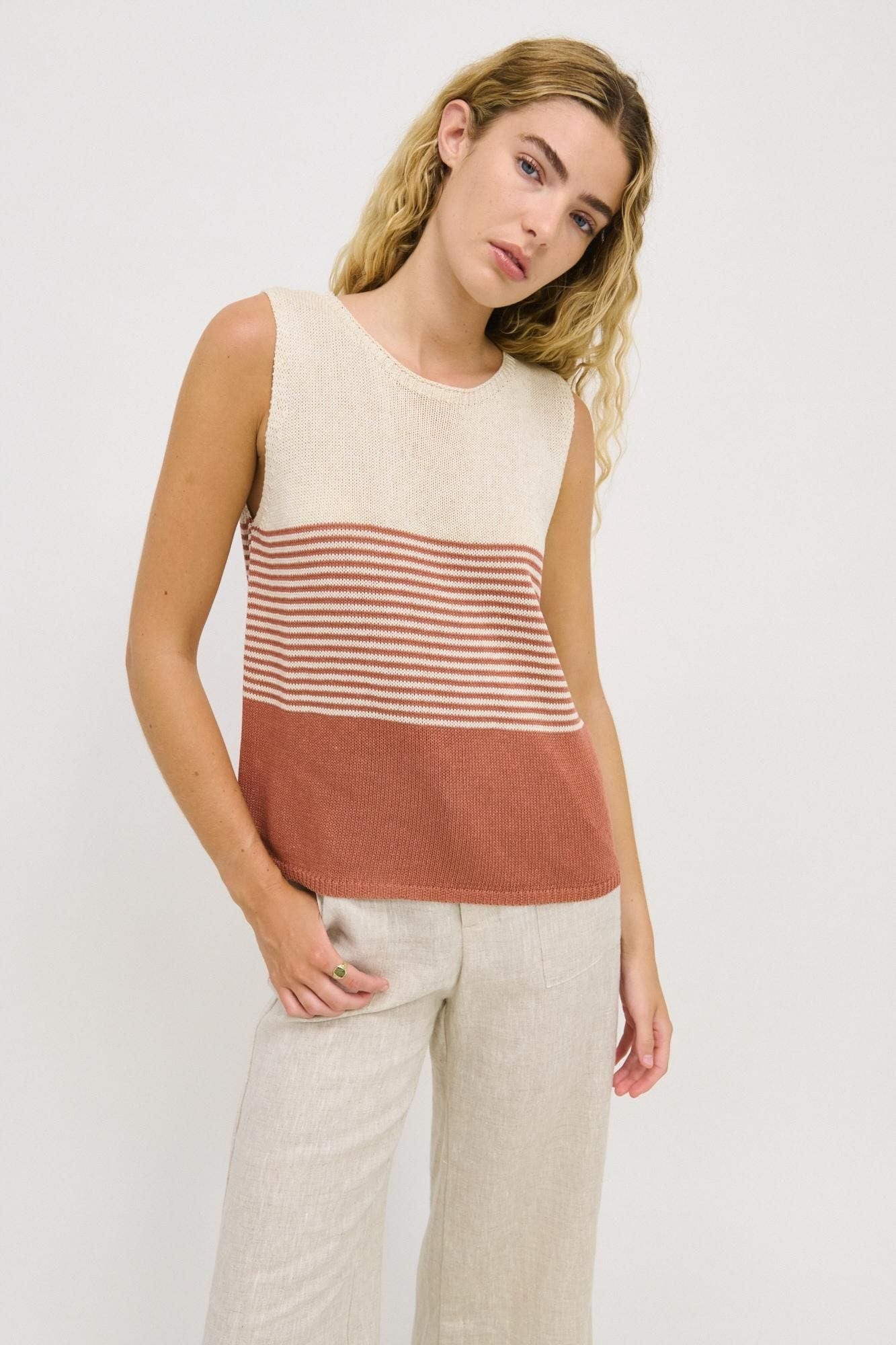 Little Lies Fashion Little Lies - Emma Stripe Tank - Terracotta