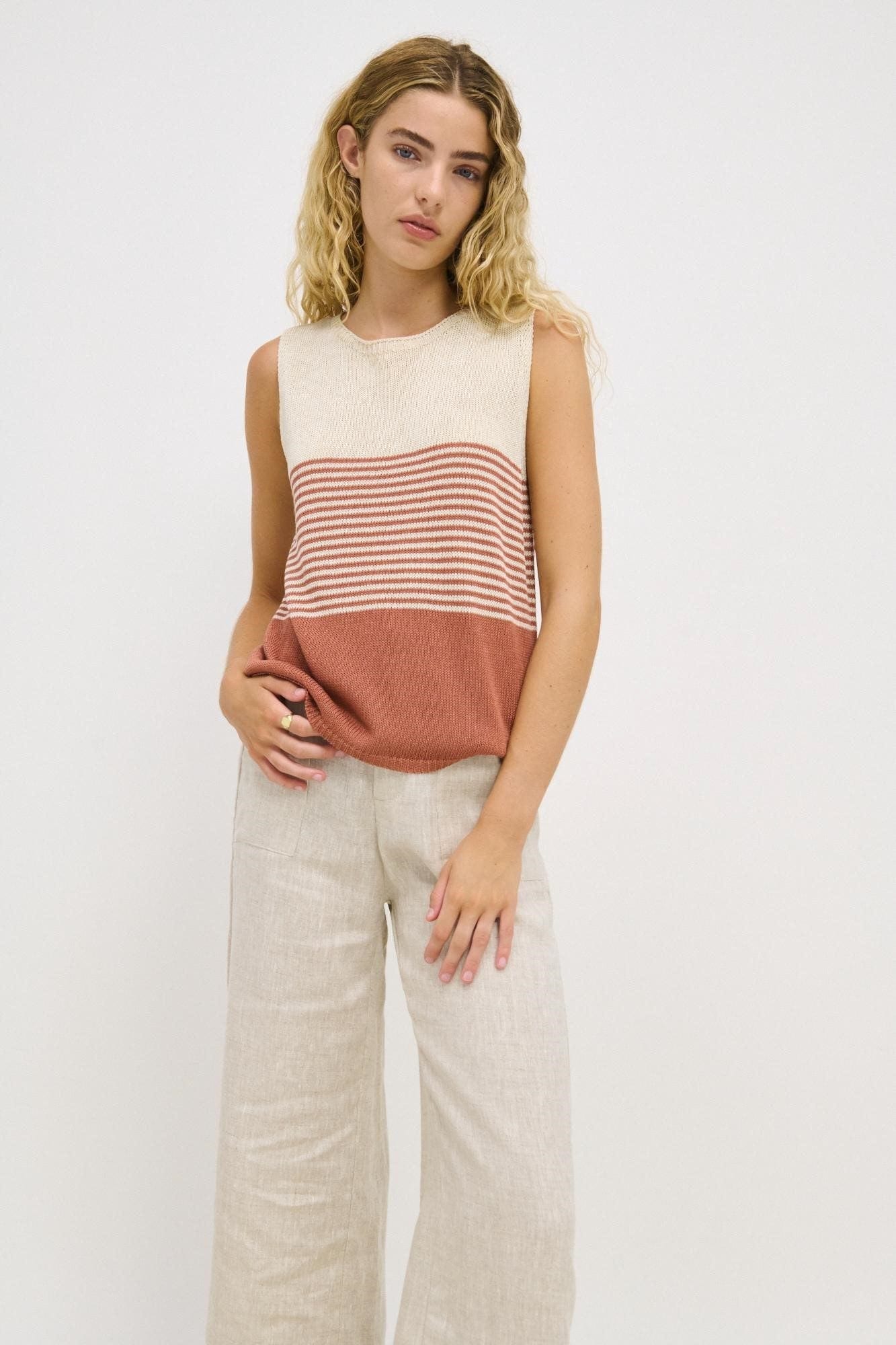 Little Lies Fashion Little Lies - Emma Stripe Tank - Terracotta