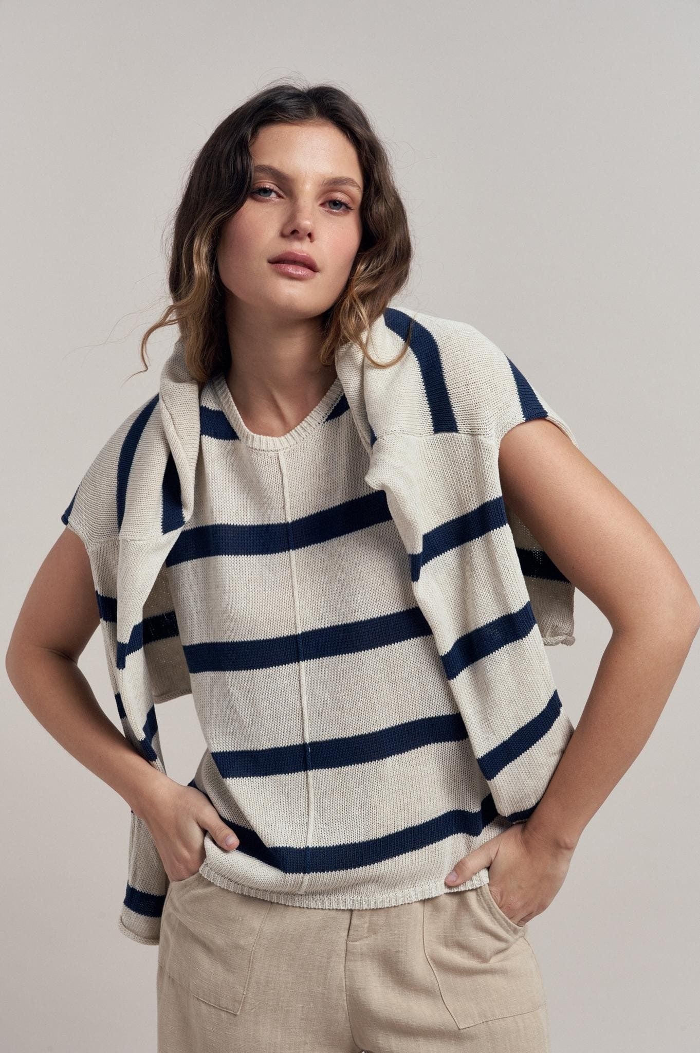 Buy Little Lies - Ivy Knit Tank - Navy/Natural by Little Lies - at Hamish + Grace