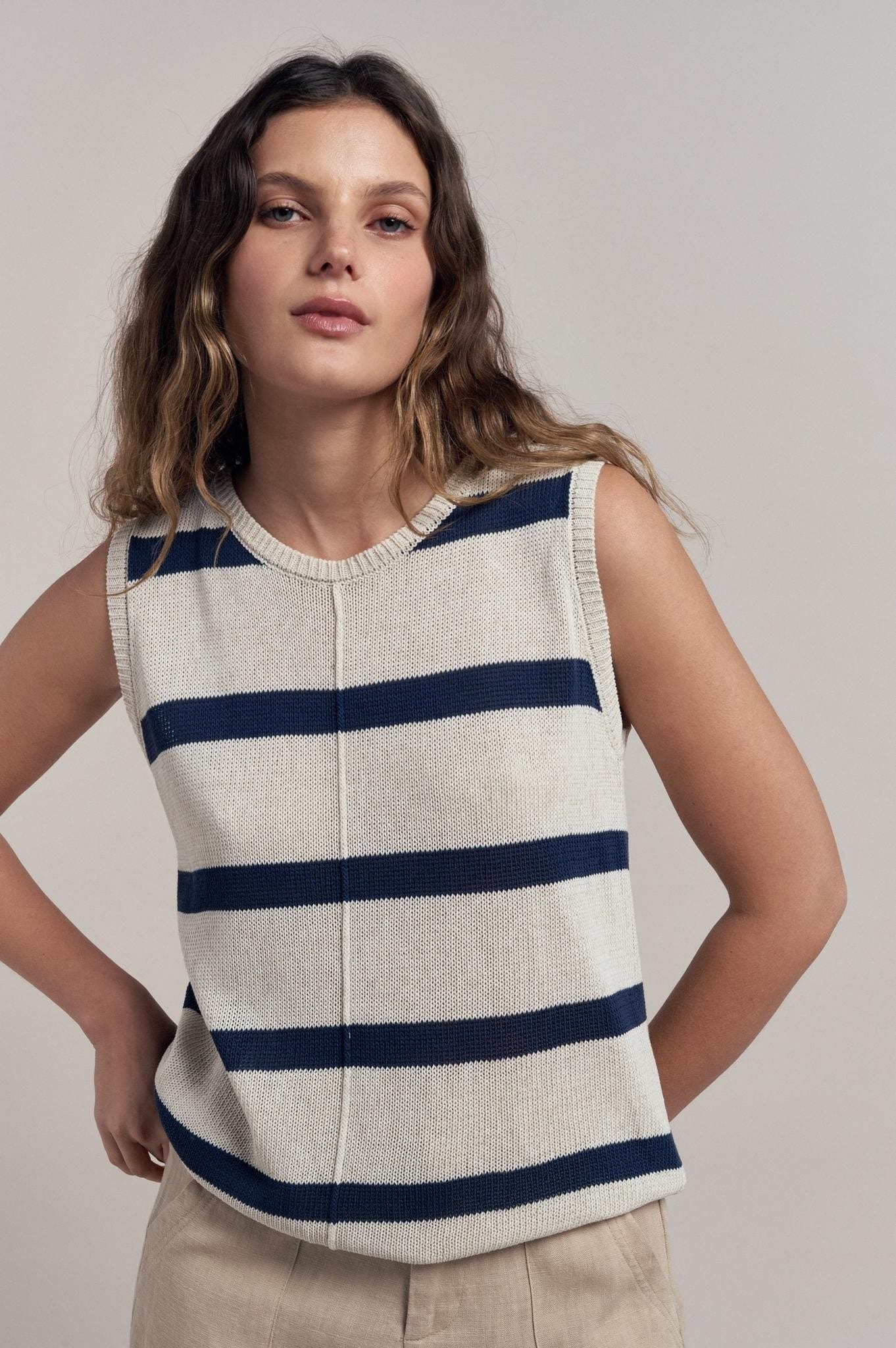 Buy Little Lies - Ivy Knit Tank - Navy/Natural by Little Lies - at Hamish + Grace