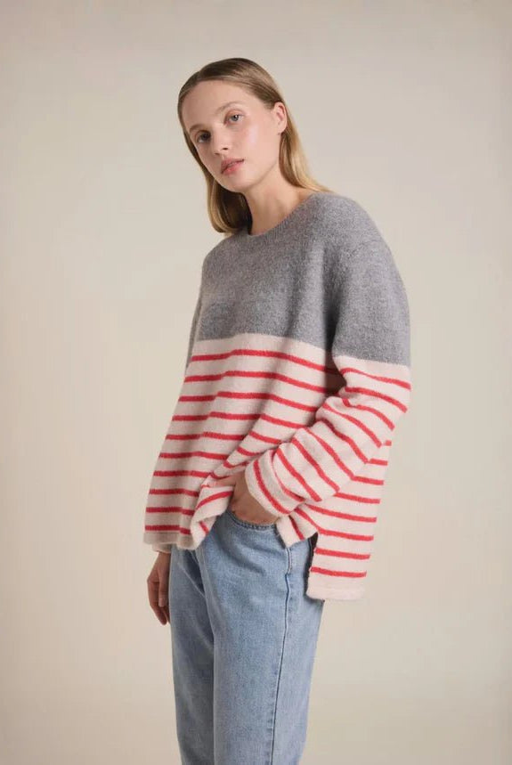 Buy Little Lies - Lexie Stripe Jumper - Grey/Red by Little Lies - at Hamish + Grace