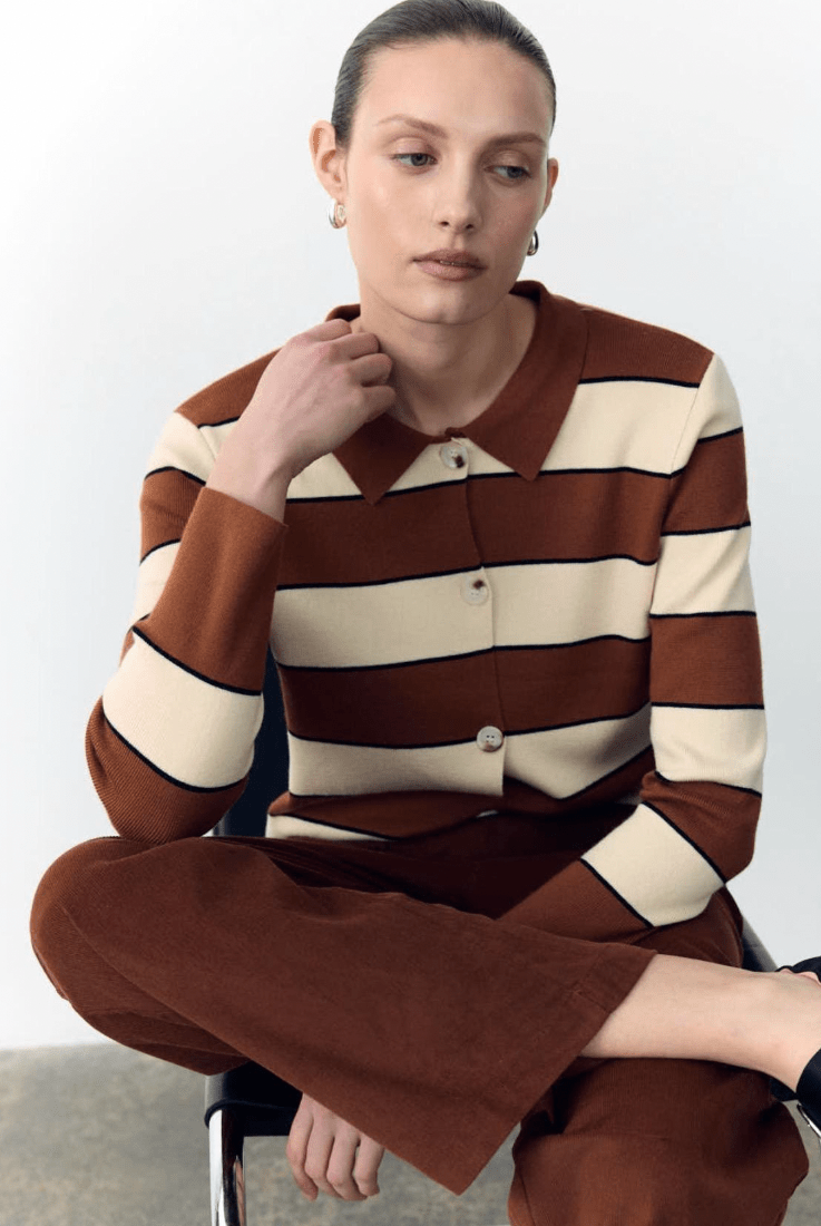 Buy Little Lies - Noah Stripe Cardigan - Rust by Little Lies - at Hamish + Grace