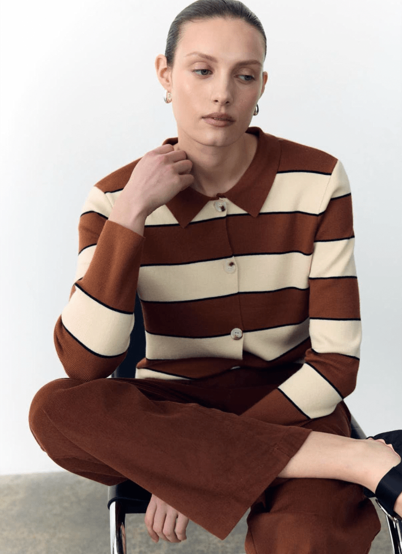 Buy Little Lies - Noah Stripe Cardigan - Rust by Little Lies - at Hamish + Grace