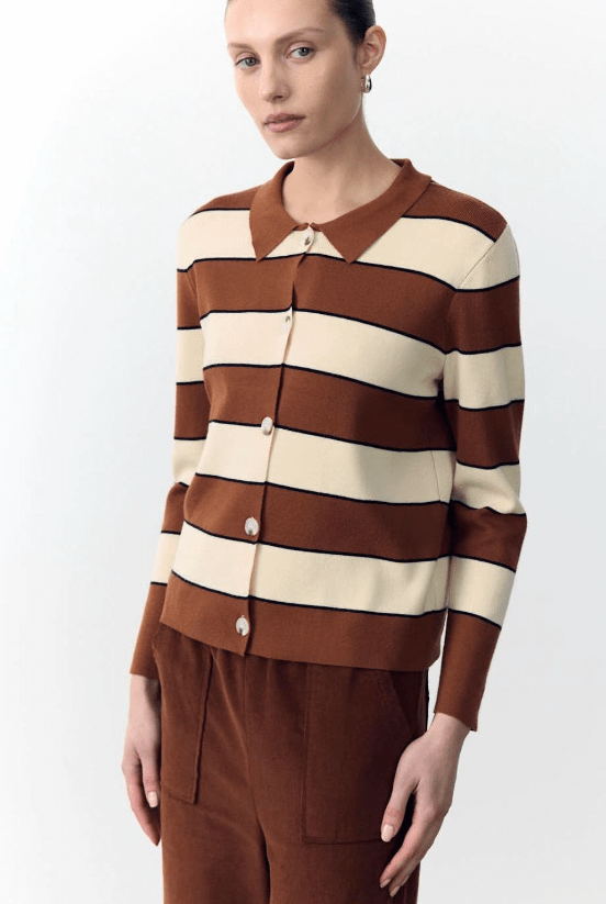 Buy Little Lies - Noah Stripe Cardigan - Rust by Little Lies - at Hamish + Grace