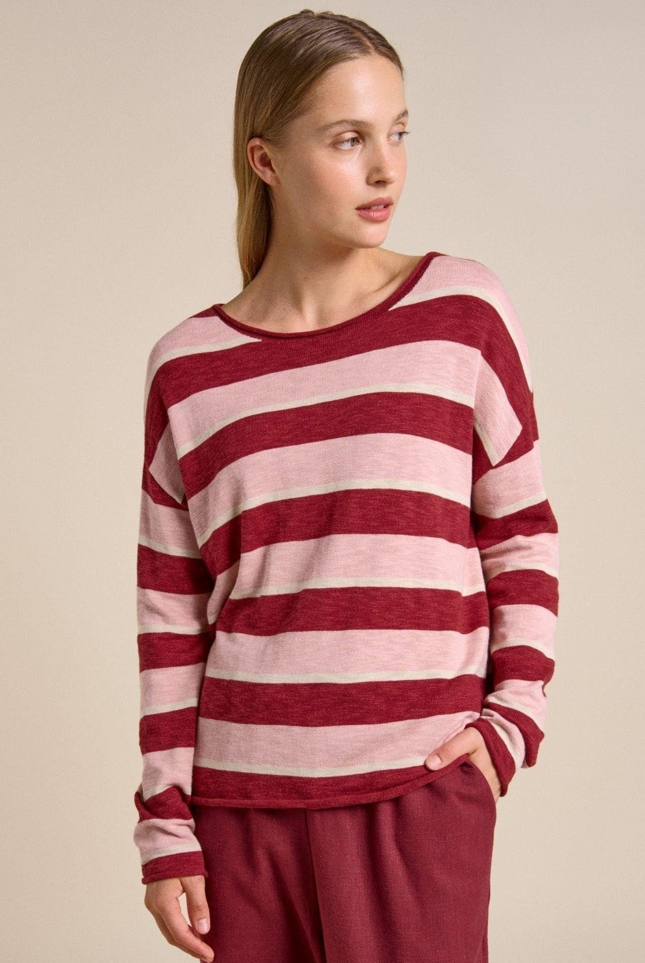 Buy Little Lies Sophie Stripe Top – Cherry/Soft Pink by Little Lies - at Hamish + Grace