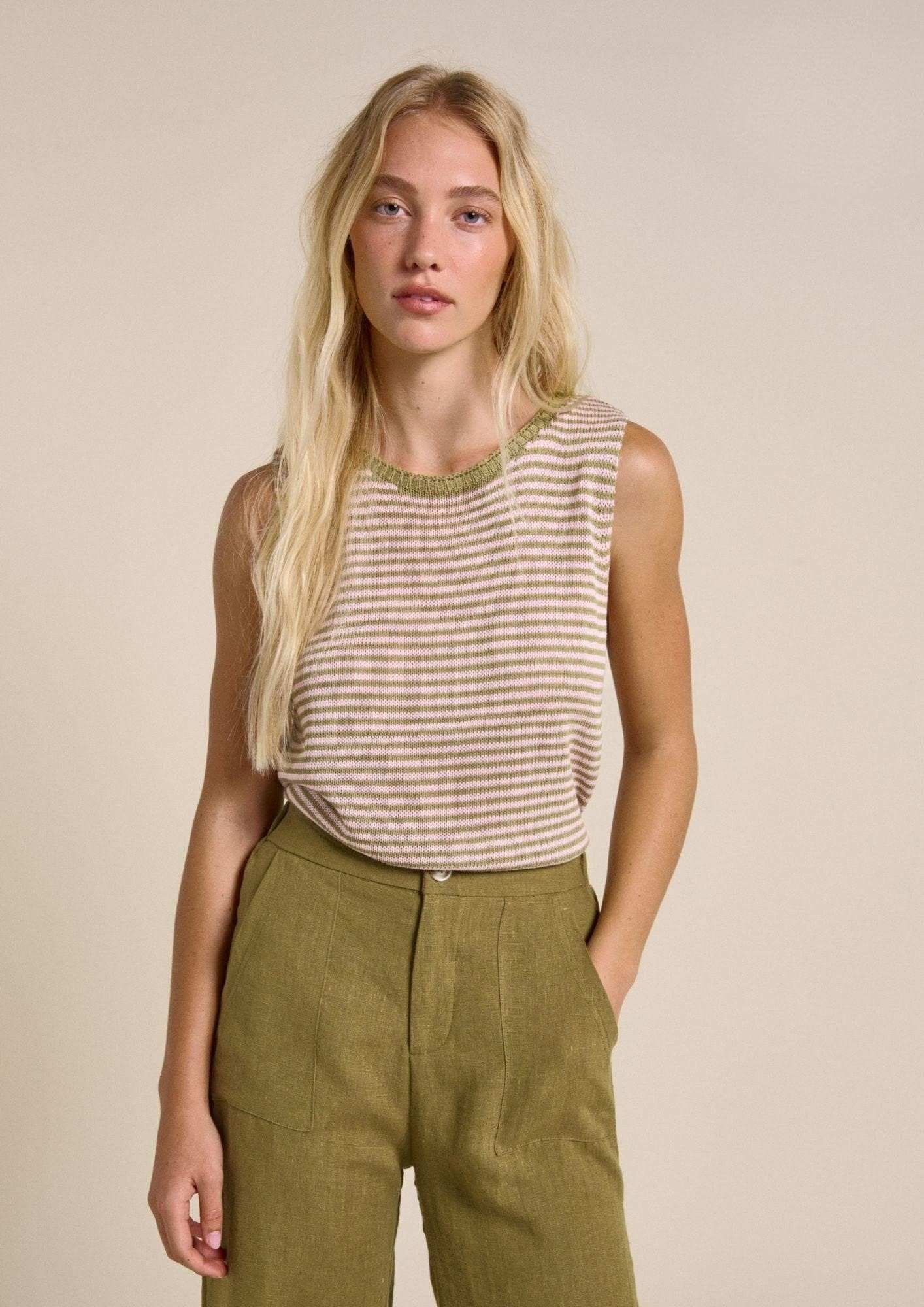 Buy Little lies - Spring Tank - Olive Stripe by Little Lies - at Hamish + Grace