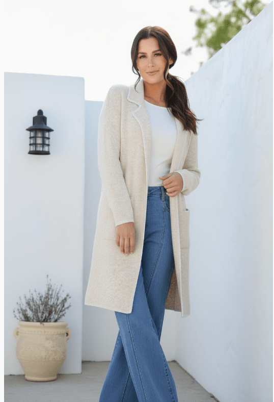 Buy Miss Marlow - Blanket Stitch Coatigan - Latte by Miss Marlow - at Hamish + Grace