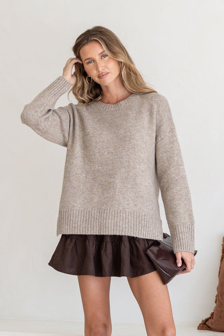 Buy Miss Marlow - Side Split Canyon Knit - Warm Beige by Miss Marlow - at Hamish + Grace