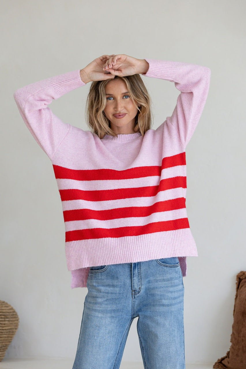 Buy Miss Marlow - The Manor Knit in pink/red by Miss Marlow - at Hamish + Grace