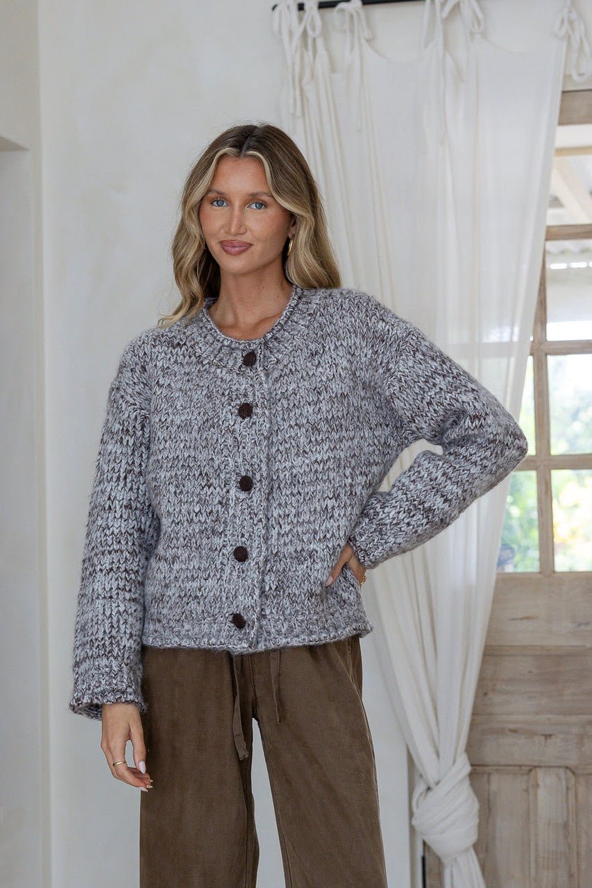 Buy Miss Marlow - Wool Blend Chunky Iris Cardi - Chocolate/White by Miss Marlow - at Hamish + Grace