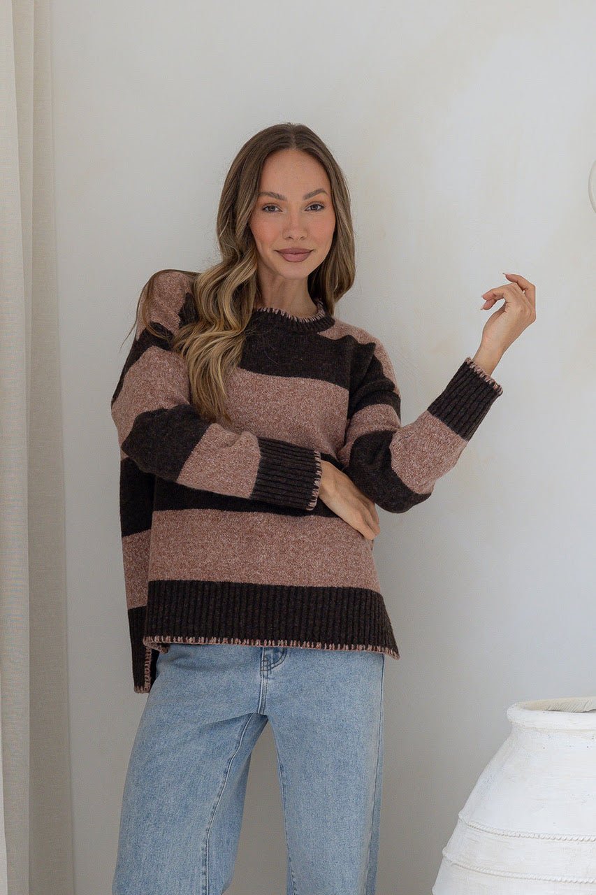 Buy Miss Marlow - Zali Blanket Stitch Canyon Knit - Chocolate/Nutmeg by Miss Marlow - at Hamish + Grace