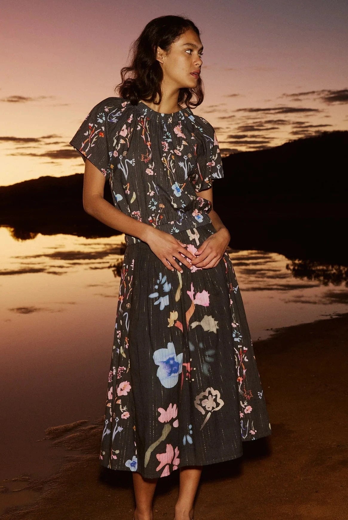 Buy Nancybird - Alma Yoke Skirt - Watercolour Charcoal by Nancybird - at Hamish + Grace
