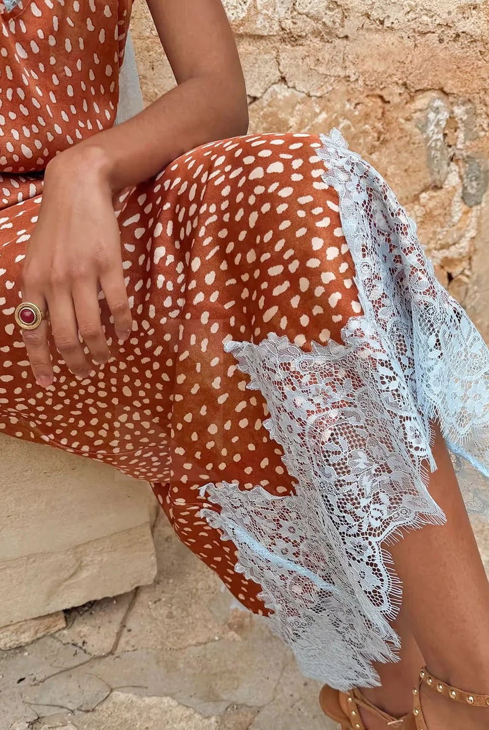 Buy Never Fully Dressed - Brown Fawn Deer Midi Skirt with Lace by Never Fully Dressed - at Hamish + Grace