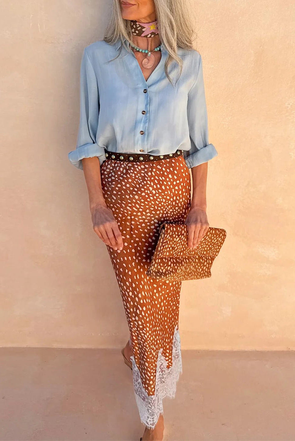 Buy Never Fully Dressed - Brown Fawn Deer Midi Skirt with Lace by Never Fully Dressed - at Hamish + Grace