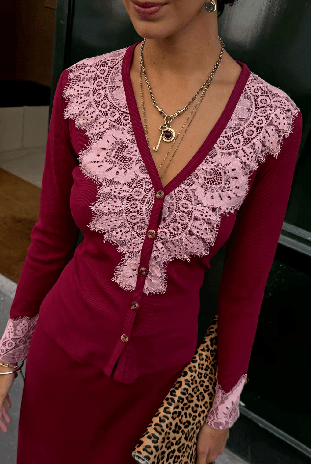 Buy Never Fully Dressed - Burgundy Lace Cardigan by Never Fully Dressed - at Hamish + Grace