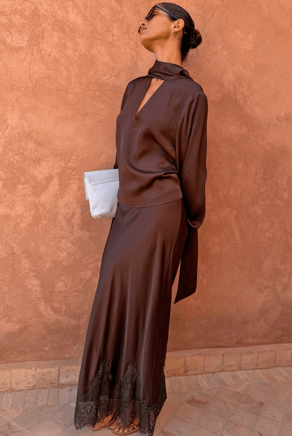 Buy Never Fully Dressed - Chocolate Tie Neck Blouse by Never Fully Dressed - at Hamish + Grace