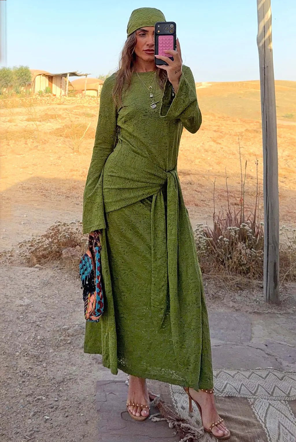 Buy Never Fully Dressed - Green Lace Tie Dress with Head Scarf by Never Fully Dressed - at Hamish + Grace