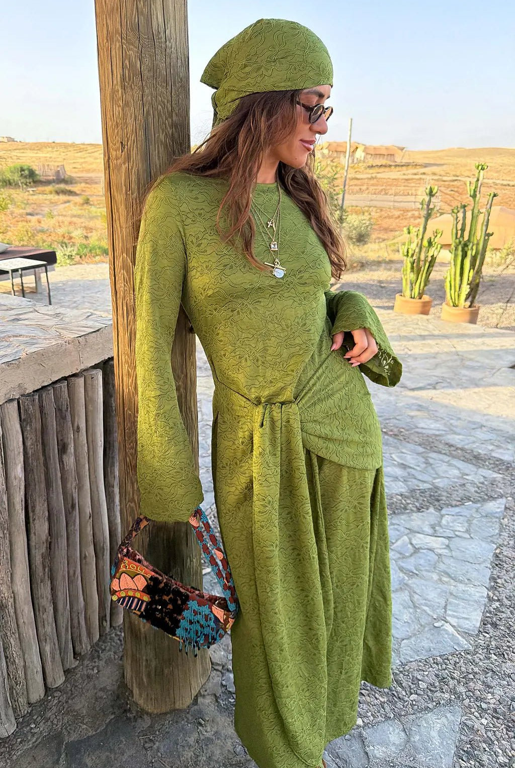 Buy Never Fully Dressed - Green Lace Tie Dress with Head Scarf by Never Fully Dressed - at Hamish + Grace