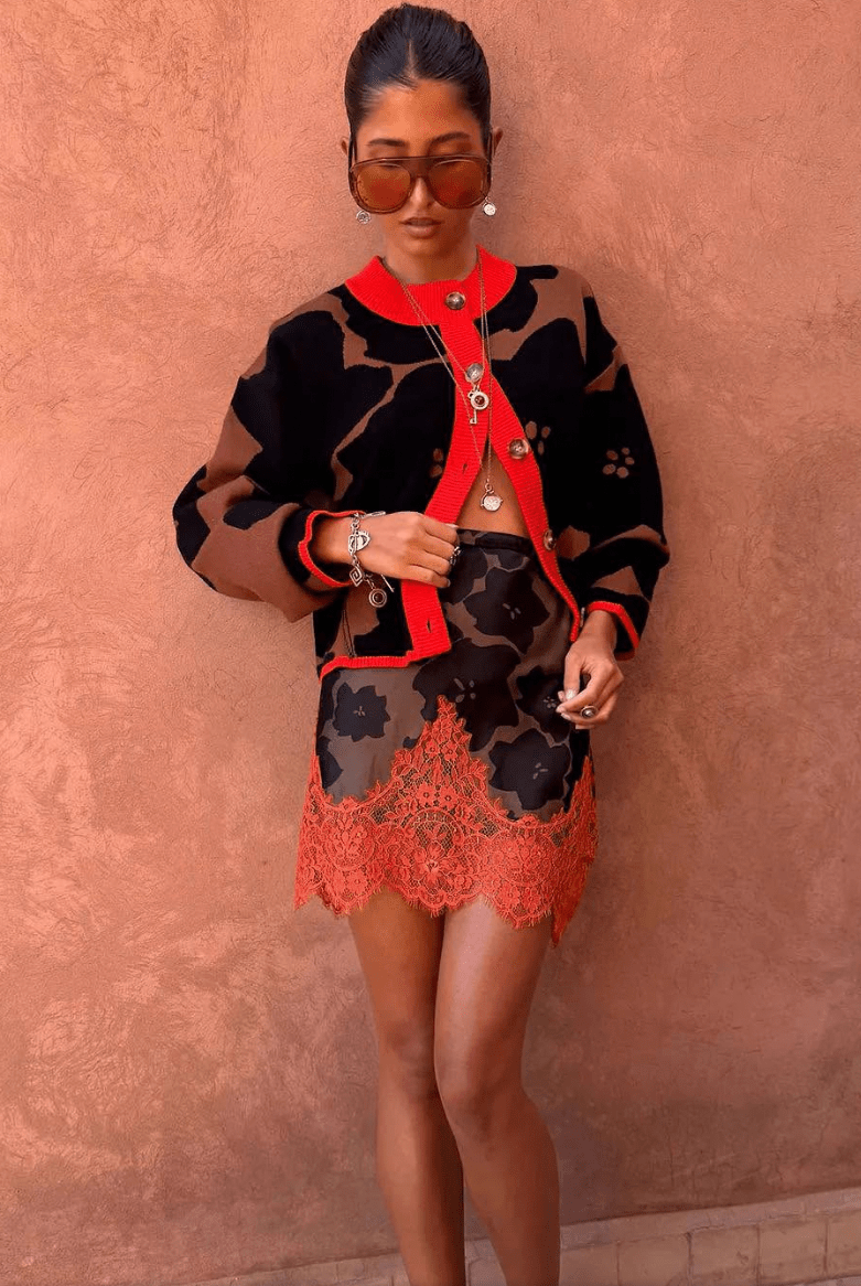 Buy Never Fully Dressed - Tan Jaden Floral Jacquard Cardigan by Never Fully Dressed - at Hamish + Grace