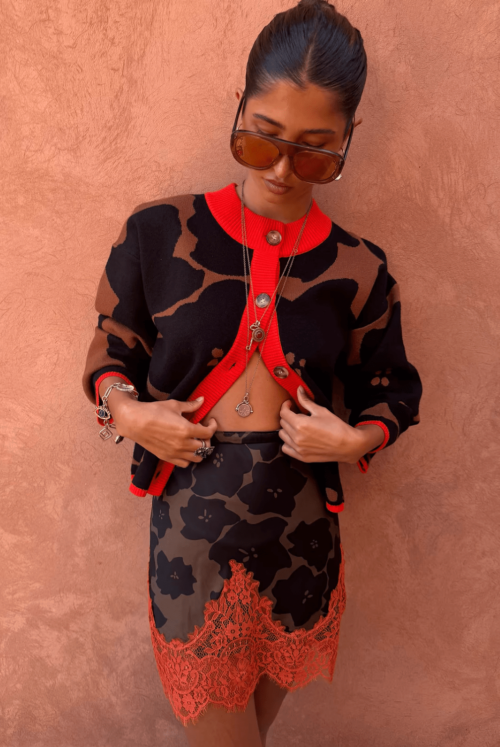 Buy Never Fully Dressed - Tan Jaden Floral Jacquard Cardigan by Never Fully Dressed - at Hamish + Grace