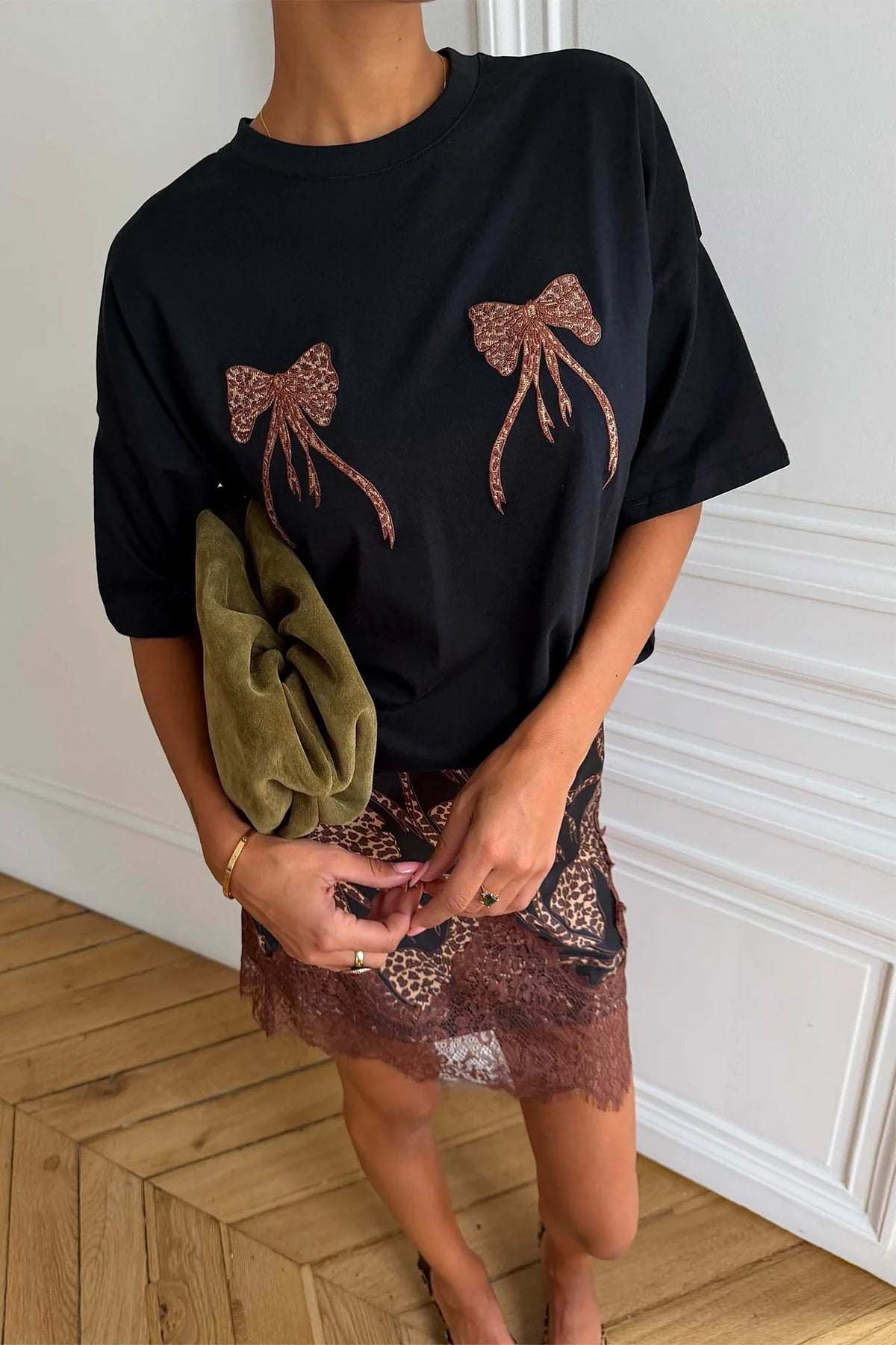 Buy NFD - Black Leopard Bow T-Shirt by Never Fully Dressed - at Hamish + Grace