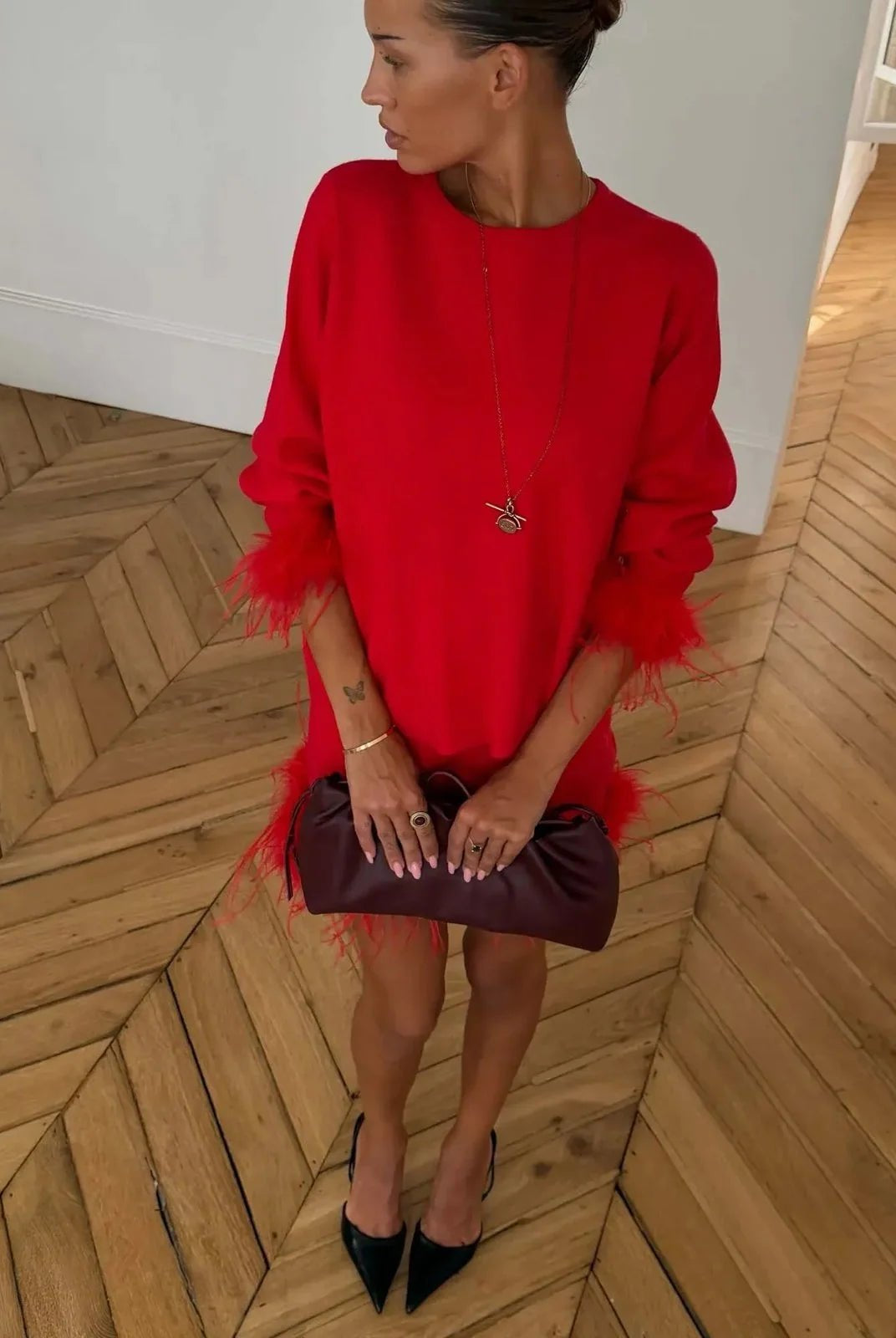 Buy NFD - NFD Red Feather Jumper by Never Fully Dressed - at Hamish + Grace