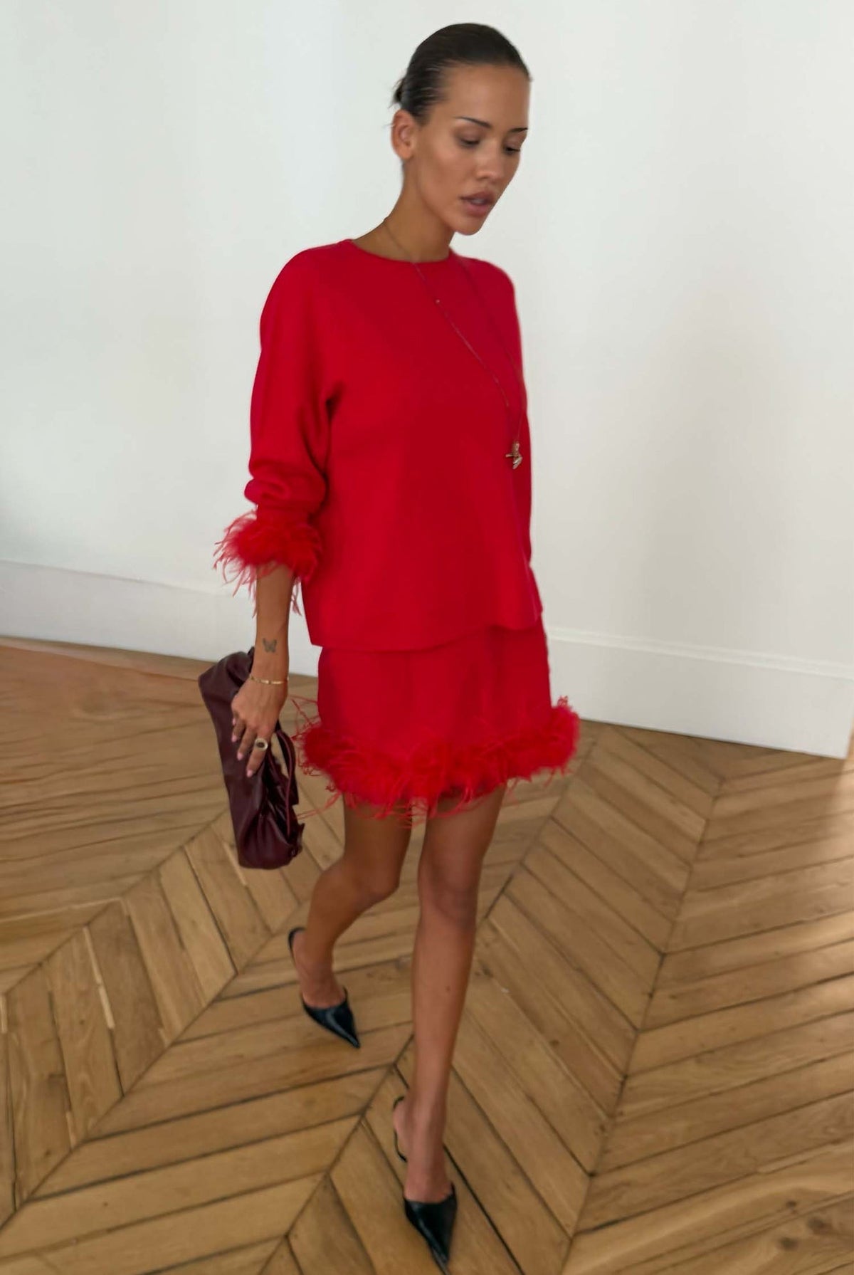 Buy NFD - NFD Red Feather Mini Skirt by Never Fully Dressed - at Hamish + Grace