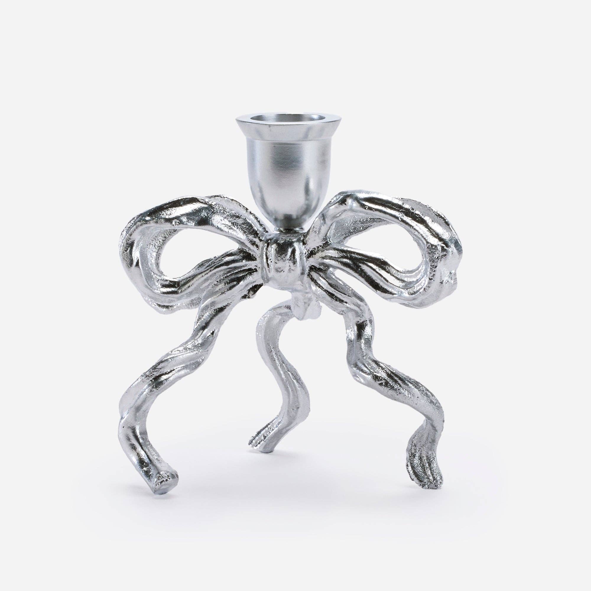 Buy Silver Coated Brass Bow Candle Holder by Love Ally - at Hamish + Grace