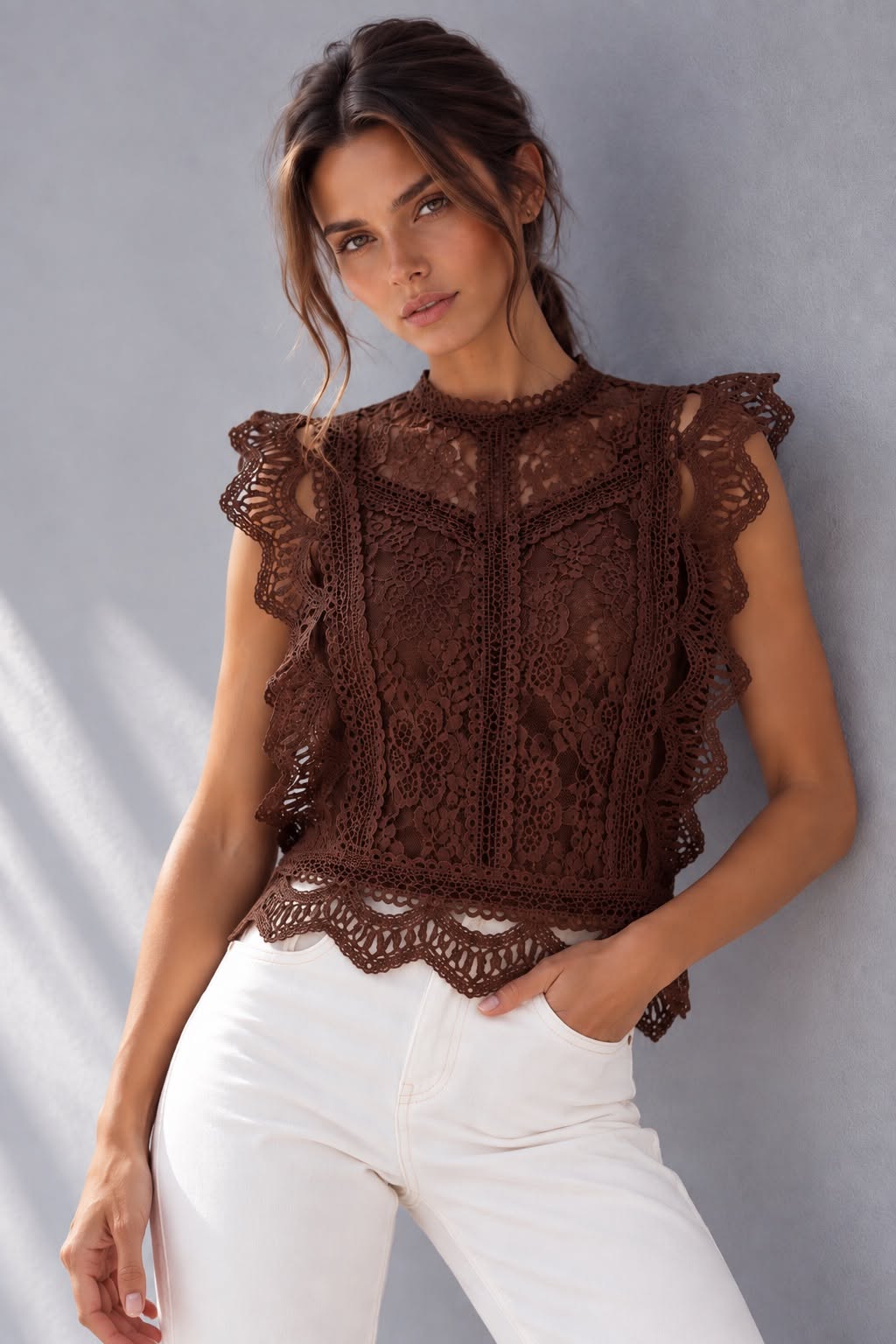 Buy Sleeveless Lace Top - Chocolate by Smaibulin - at Hamish + Grace