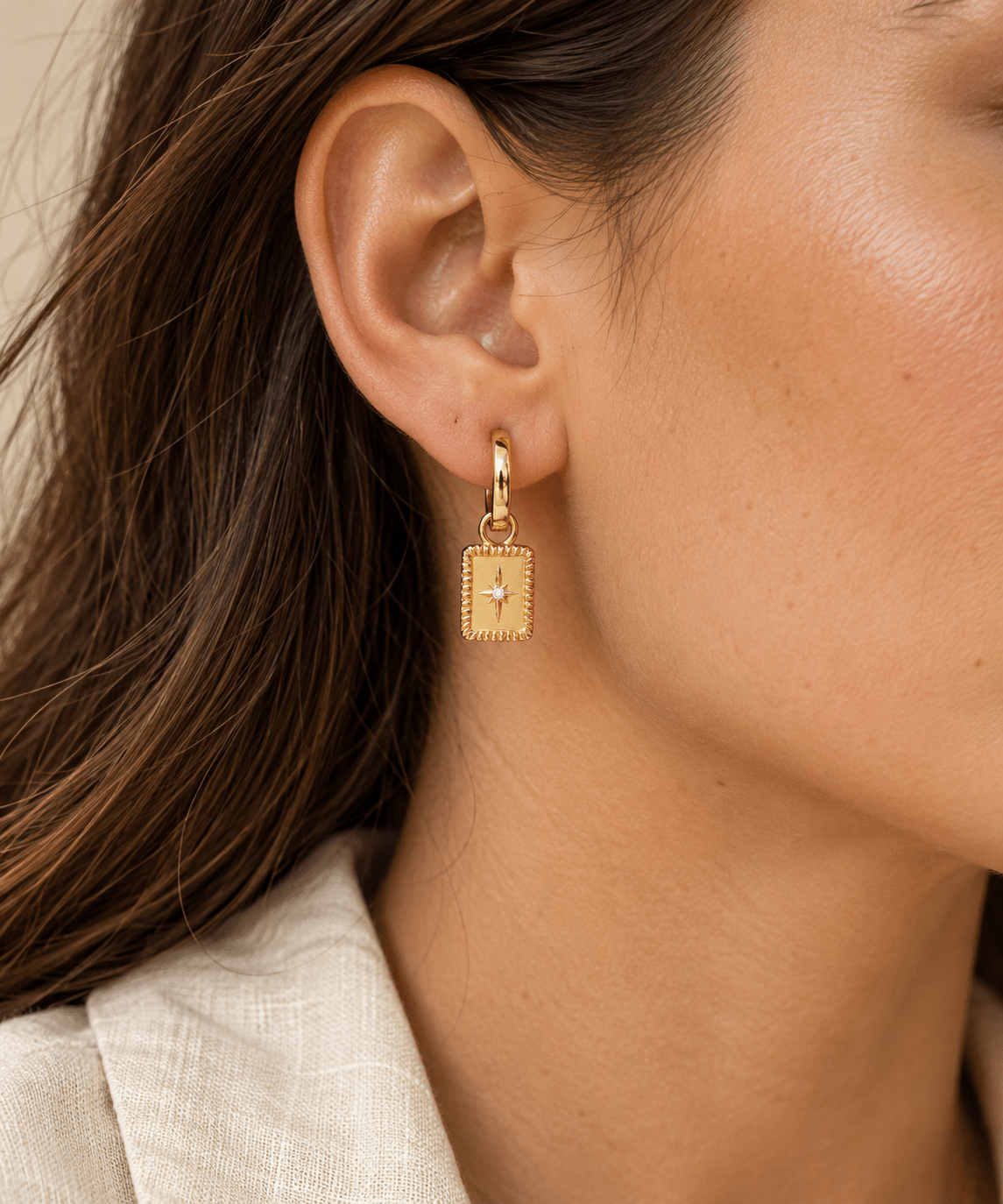 Buy Starbust Crystal Tile Huggie Earring - 14ct Gold by Hamish + Grace - at Hamish + Grace