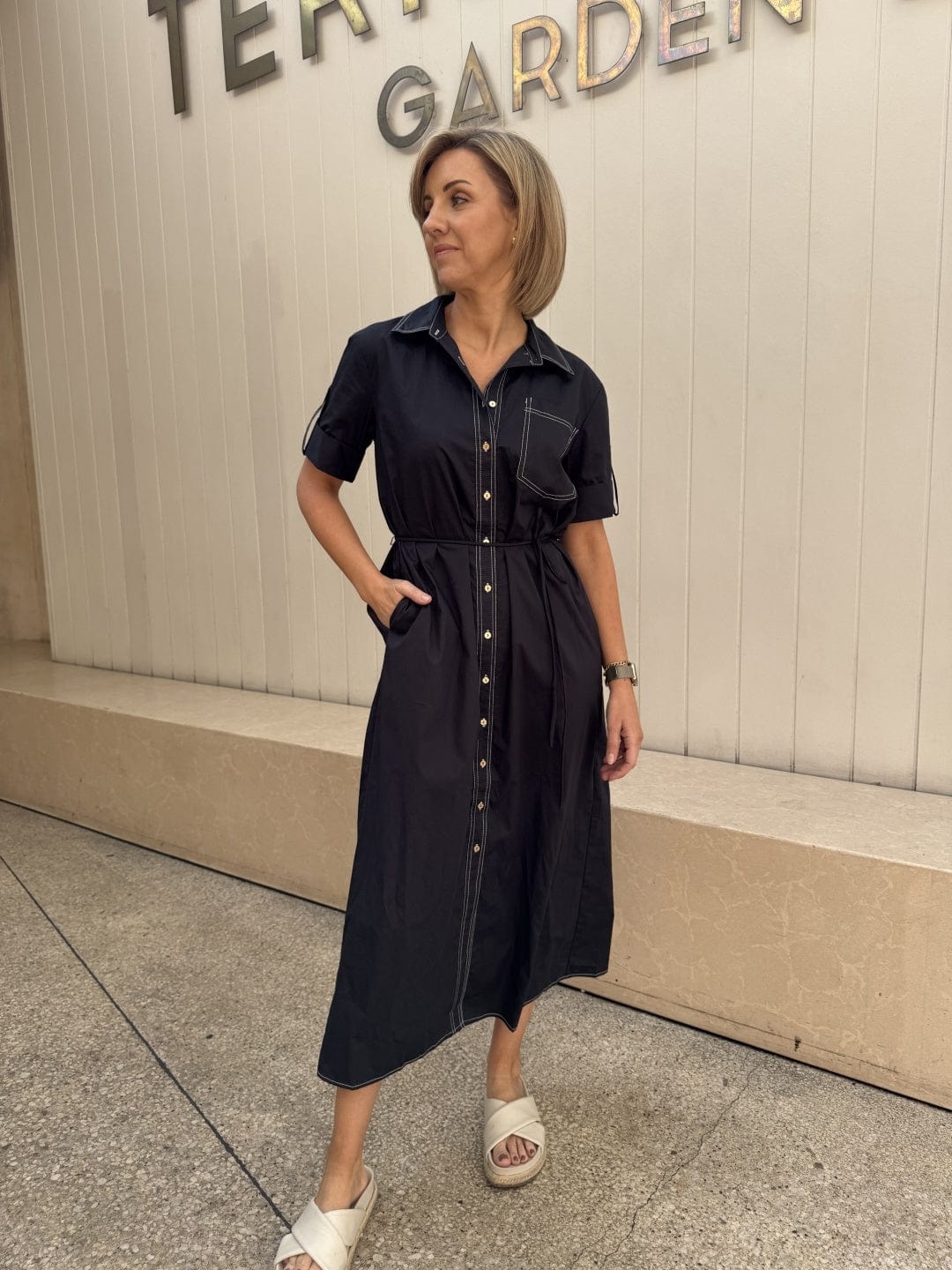 Buy Sunny Girl - Black and White Contrast Stitch Maxi Dress - 133799A by Sunny Girl - at Hamish + Grace