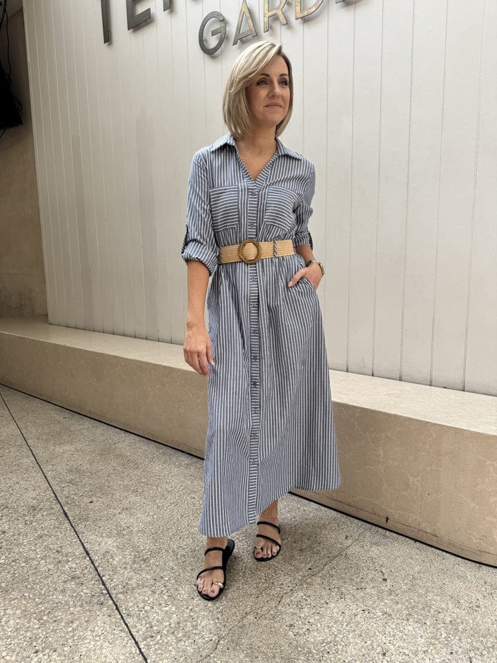 Buy Sunny Girl - Stripe Cotton Shirt Dress - Blue by Sunny Girl - at Hamish + Grace