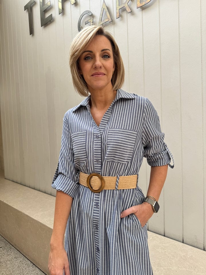 Buy Sunny Girl - Stripe Cotton Shirt Dress - Blue by Sunny Girl - at Hamish + Grace