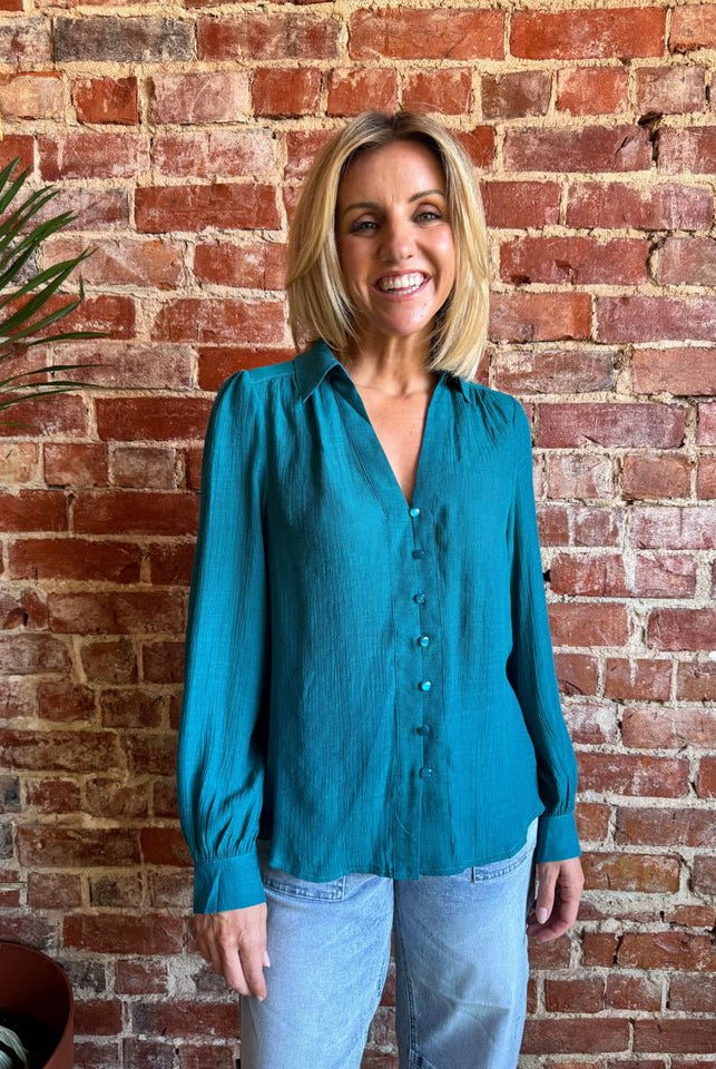 Buy Sunny Girl Teal Shirt | Women’s Relaxed Floral Blouse Australia by Sunny Girl - at Hamish + Grace