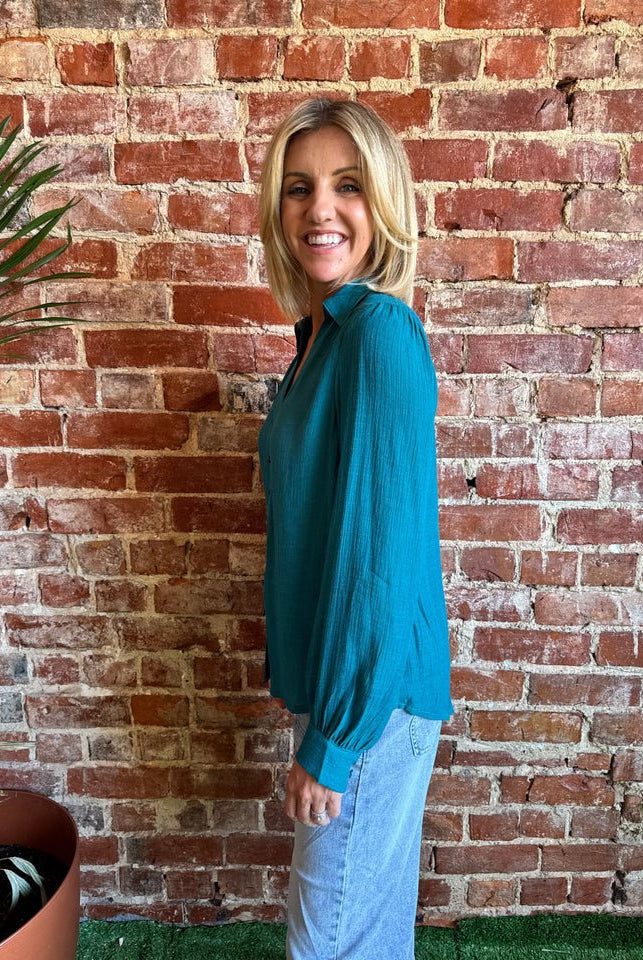Buy Sunny Girl Teal Shirt | Women’s Relaxed Floral Blouse Australia by Sunny Girl - at Hamish + Grace