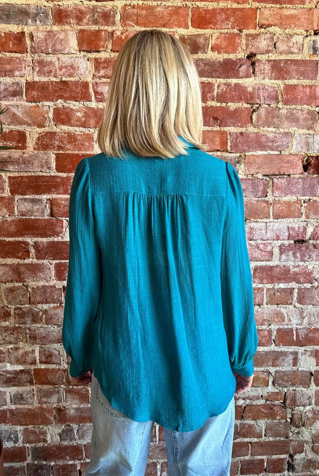 Buy Sunny Girl Teal Shirt | Women’s Relaxed Floral Blouse Australia by Sunny Girl - at Hamish + Grace