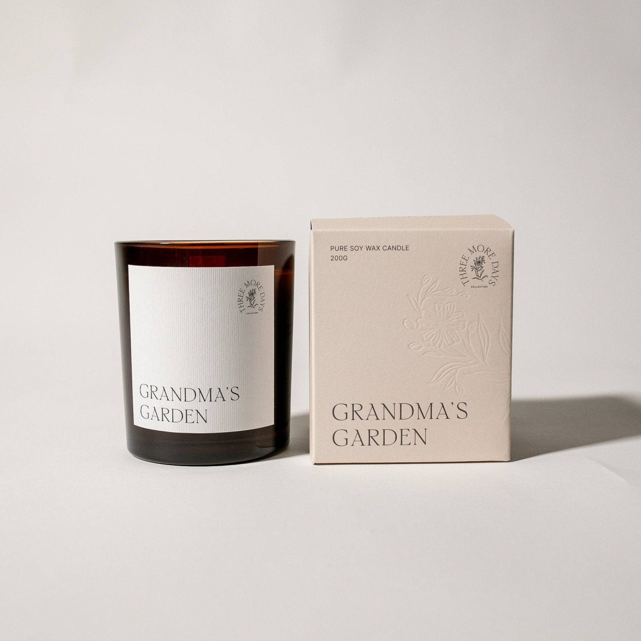 Three More Days Collection Homeware GRANDMA'S GARDEN: WHITE MUSK / BASIL / NEROLI / BERGAMOT AMBER CANDLE 200G