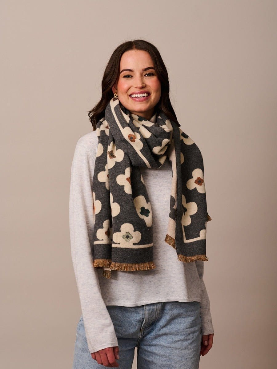 Tiger Tree Fashion Grey Flower Scarf