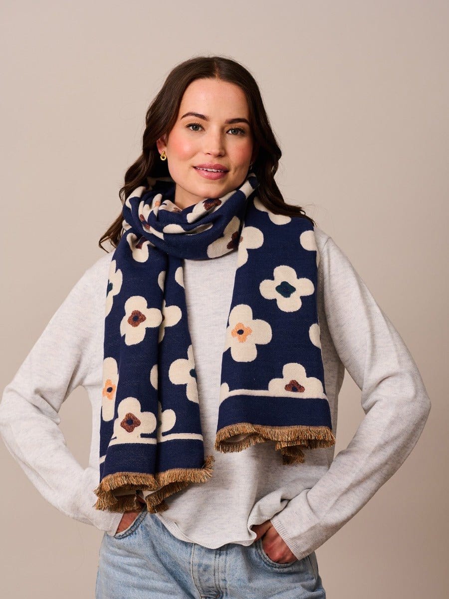 Tiger Tree Fashion Navy Flower Scarf