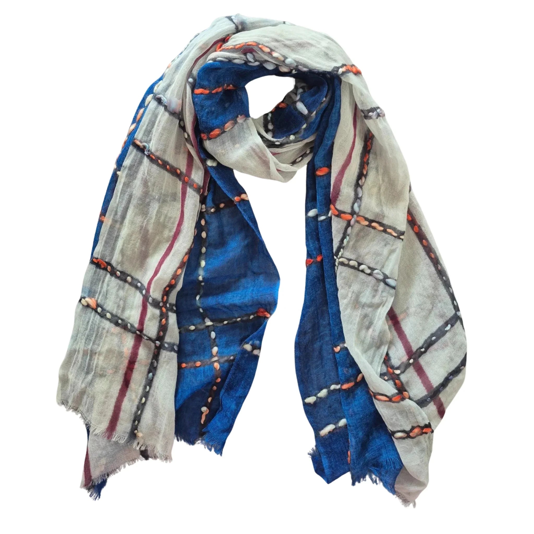 Buy Zoda | Blue Hand Embroidered 100% Wool Scarf by Zoda - at Hamish + Grace