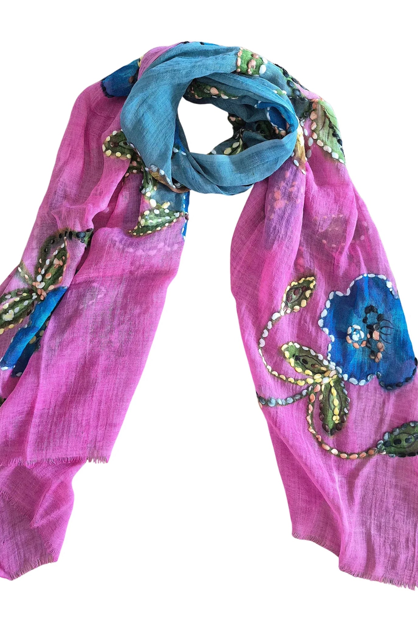 Buy Zoda | Hot Pink Hand Embroidered 100% Wool Scarf by Zoda - at Hamish + Grace