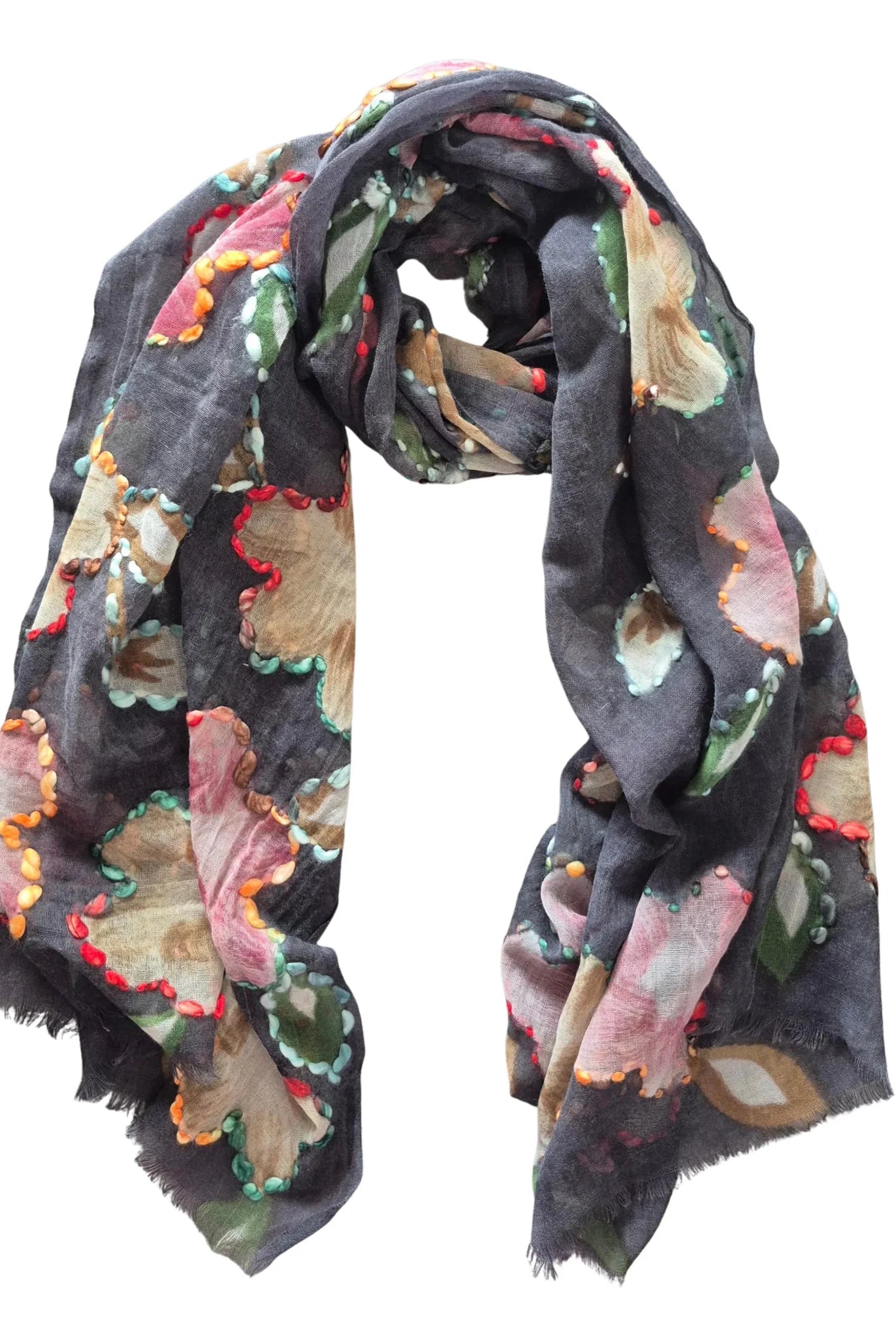 Buy Zoda | Midnight Floral Hand Embroidered 100% Wool Scarf by Zoda - at Hamish + Grace