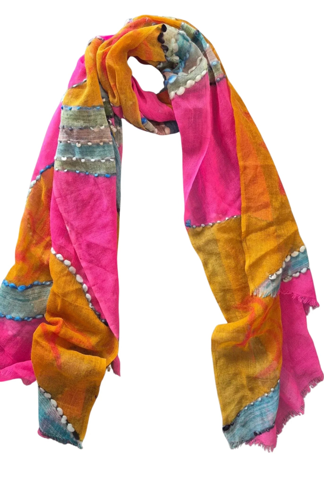 Buy Zoda | Pink and Orange Hand Embroidered 100% Wool Scarf by Zoda - at Hamish + Grace