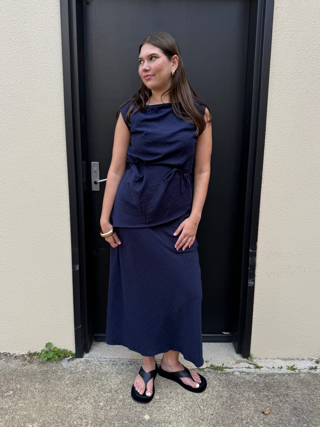 Buy 110663A - Short Sleeve Top with Tie - Navy by Sunny Girl - at Hamish + Grace