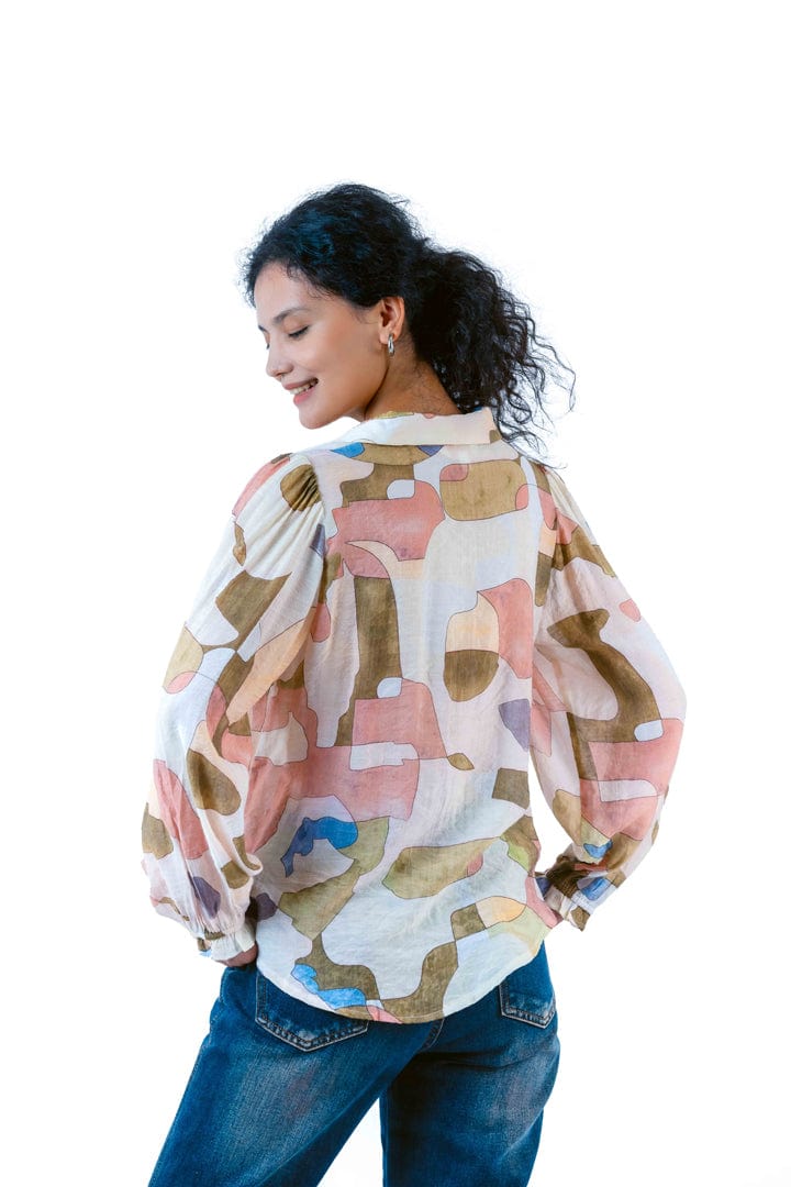 Buy 122069N - Sunny girl Print Shirt - Pink Beige Print by Sunny Girl - at Hamish + Grace