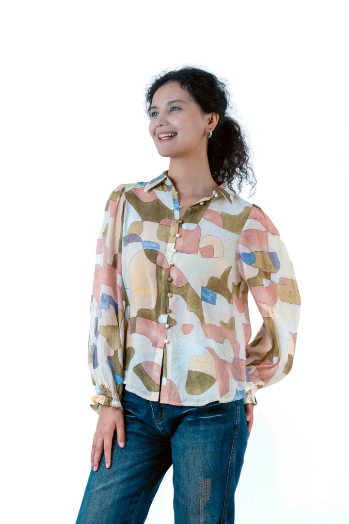 Buy 122069N - Sunny girl Print Shirt - Pink Beige Print by Sunny Girl - at Hamish + Grace