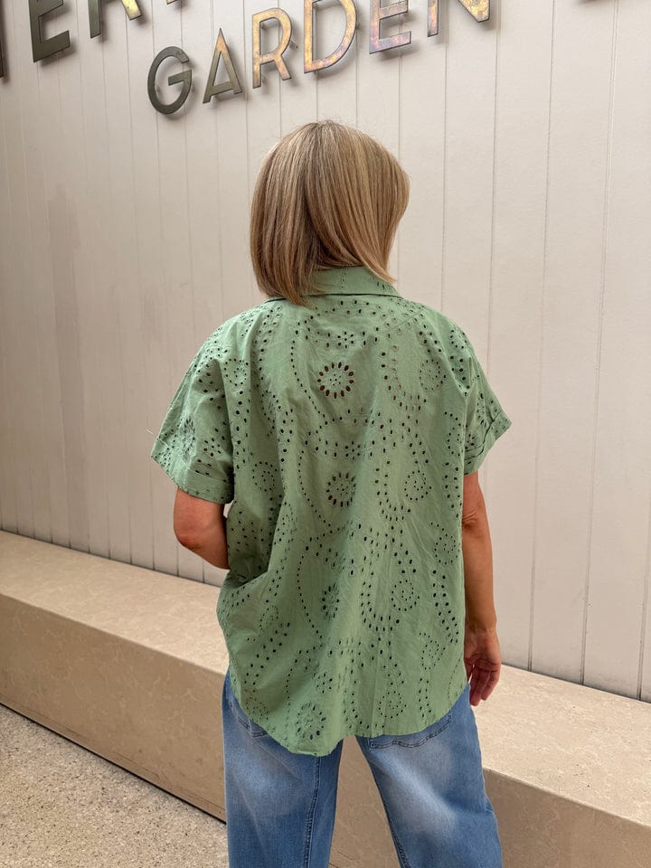 Buy 122215A - Sunnygirl - Broderie Shirt - Green by Sunny Girl - at Hamish + Grace