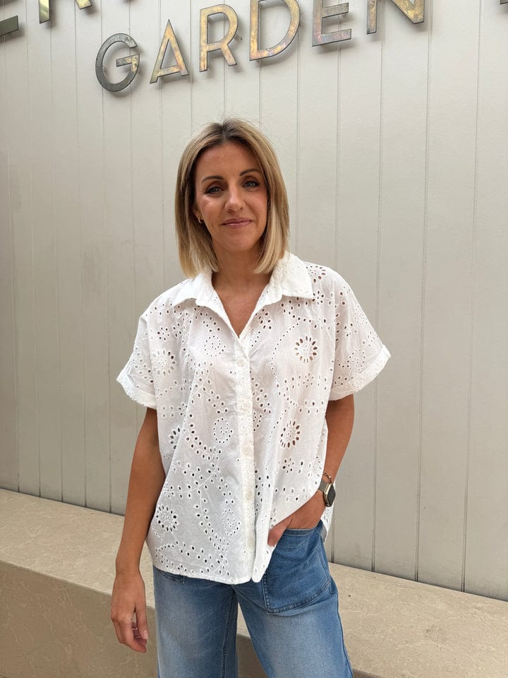 Buy 122215A - Sunnygirl - Broderie Shirt - White by Sunny Girl - at Hamish + Grace